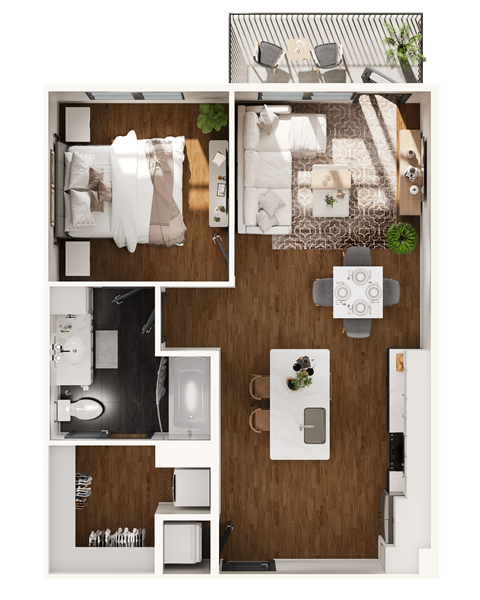 Floor plan for 1 bed, 1 bath, 720 sqft